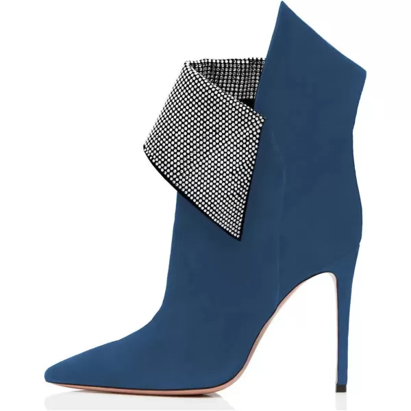 imageWomen Sexy Stiletto High Heels Ankle Boots Pointy Toe Pumps Rhinestones Faux Suede Shoes Size 415 USDark Blue