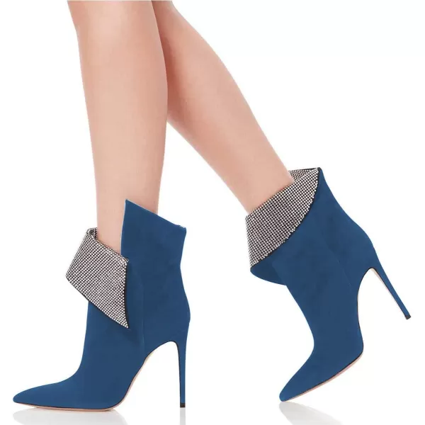 imageWomen Sexy Stiletto High Heels Ankle Boots Pointy Toe Pumps Rhinestones Faux Suede Shoes Size 415 USDark Blue