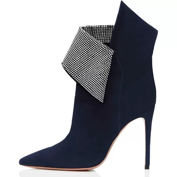 imageWomen Sexy Stiletto High Heels Ankle Boots Pointy Toe Pumps Rhinestones Faux Suede Shoes Size 415 USNavy Blue