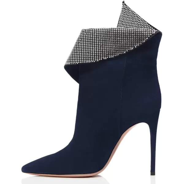 imageWomen Sexy Stiletto High Heels Ankle Boots Pointy Toe Pumps Rhinestones Faux Suede Shoes Size 415 USNavy Blue