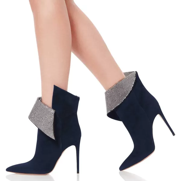 imageWomen Sexy Stiletto High Heels Ankle Boots Pointy Toe Pumps Rhinestones Faux Suede Shoes Size 415 USNavy Blue