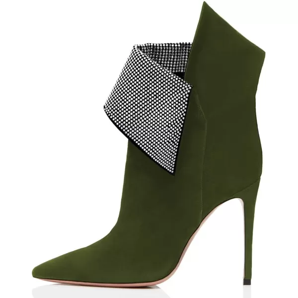 imageWomen Sexy Stiletto High Heels Ankle Boots Pointy Toe Pumps Rhinestones Faux Suede Shoes Size 415 USOlive Green