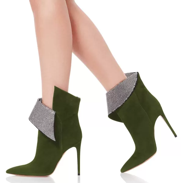 imageWomen Sexy Stiletto High Heels Ankle Boots Pointy Toe Pumps Rhinestones Faux Suede Shoes Size 415 USOlive Green