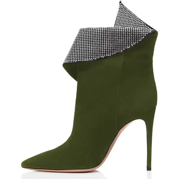imageWomen Sexy Stiletto High Heels Ankle Boots Pointy Toe Pumps Rhinestones Faux Suede Shoes Size 415 USOlive Green
