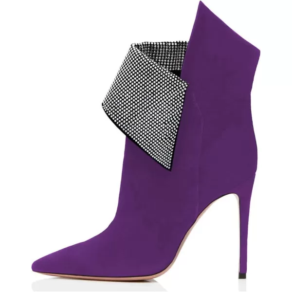 imageWomen Sexy Stiletto High Heels Ankle Boots Pointy Toe Pumps Rhinestones Faux Suede Shoes Size 415 USPurple