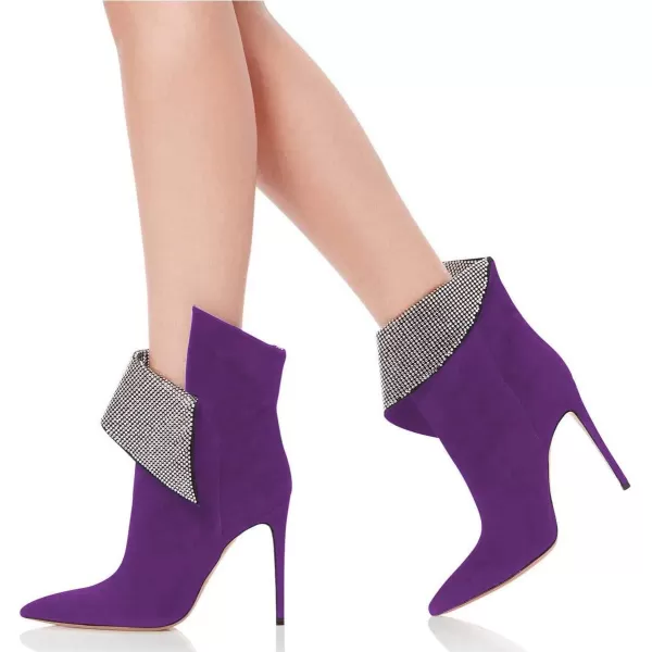 imageWomen Sexy Stiletto High Heels Ankle Boots Pointy Toe Pumps Rhinestones Faux Suede Shoes Size 415 USPurple