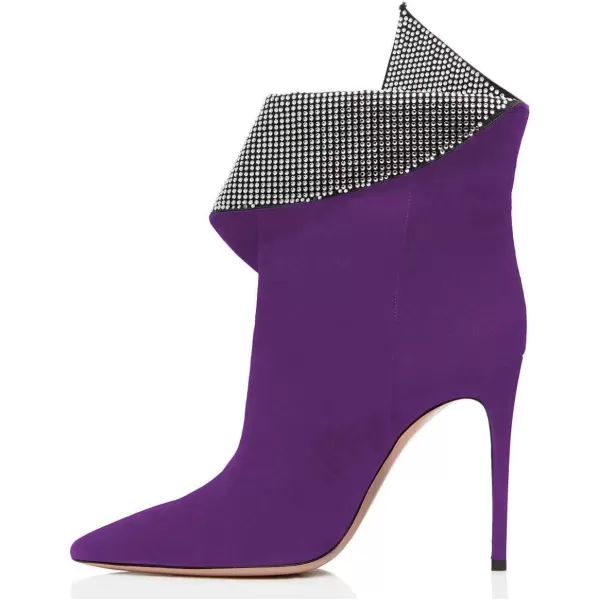 imageWomen Sexy Stiletto High Heels Ankle Boots Pointy Toe Pumps Rhinestones Faux Suede Shoes Size 415 USPurple