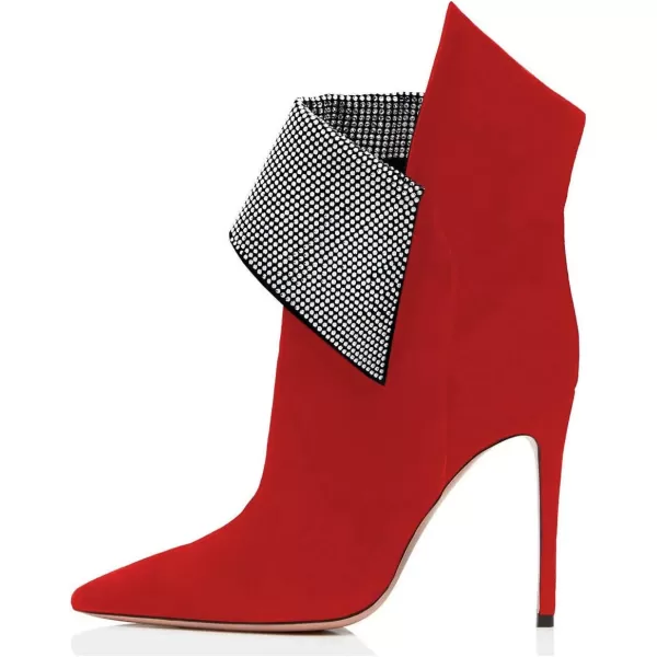 imageWomen Sexy Stiletto High Heels Ankle Boots Pointy Toe Pumps Rhinestones Faux Suede Shoes Size 415 USRed