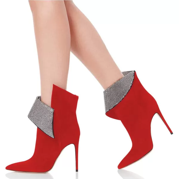 imageWomen Sexy Stiletto High Heels Ankle Boots Pointy Toe Pumps Rhinestones Faux Suede Shoes Size 415 USRed