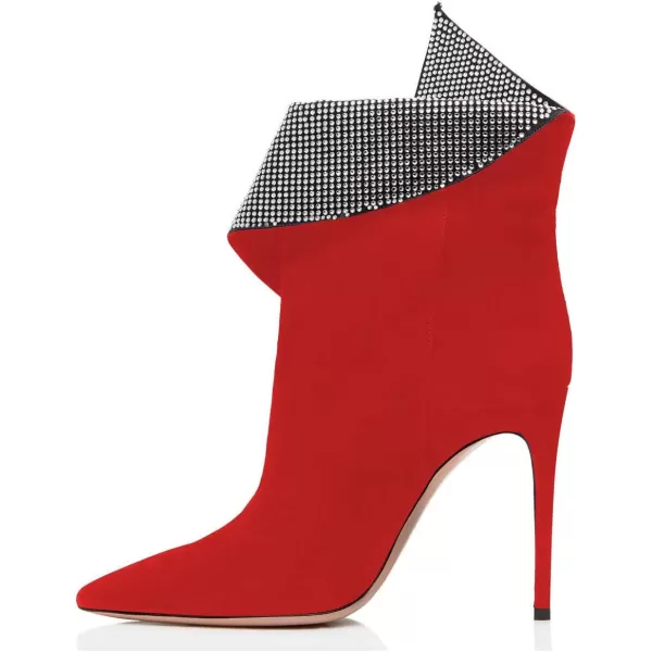 imageWomen Sexy Stiletto High Heels Ankle Boots Pointy Toe Pumps Rhinestones Faux Suede Shoes Size 415 USRed