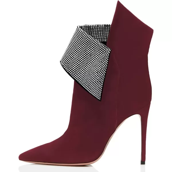 imageWomen Sexy Stiletto High Heels Ankle Boots Pointy Toe Pumps Rhinestones Faux Suede Shoes Size 415 USWine Red