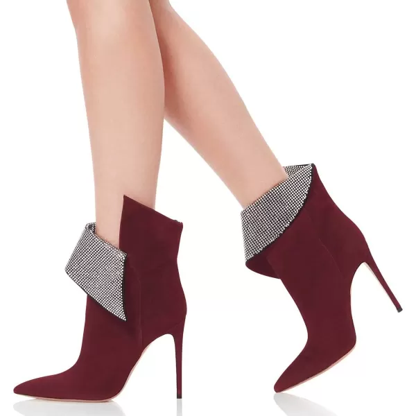 imageWomen Sexy Stiletto High Heels Ankle Boots Pointy Toe Pumps Rhinestones Faux Suede Shoes Size 415 USWine Red