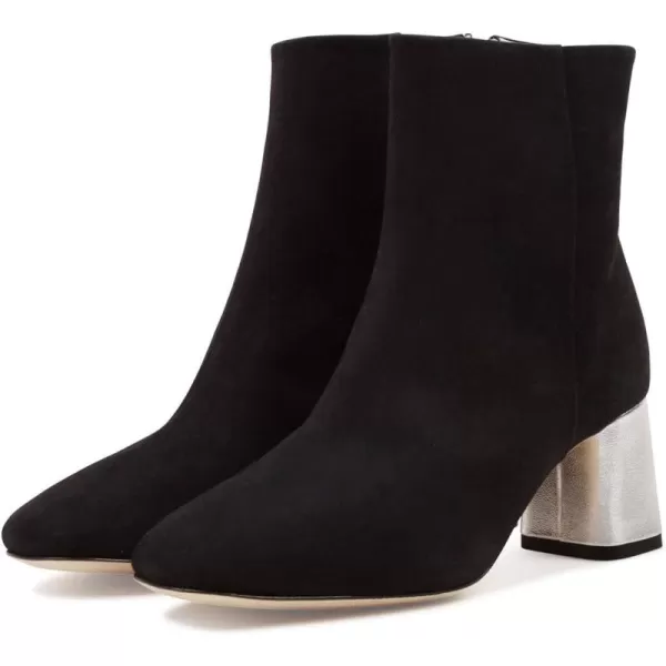imageFSJ Women Boots Comfy Zipper Medium Chunky Heels Square Toe Sexy Pull On Party Shoes Size 415 M USBlackfaux Suede