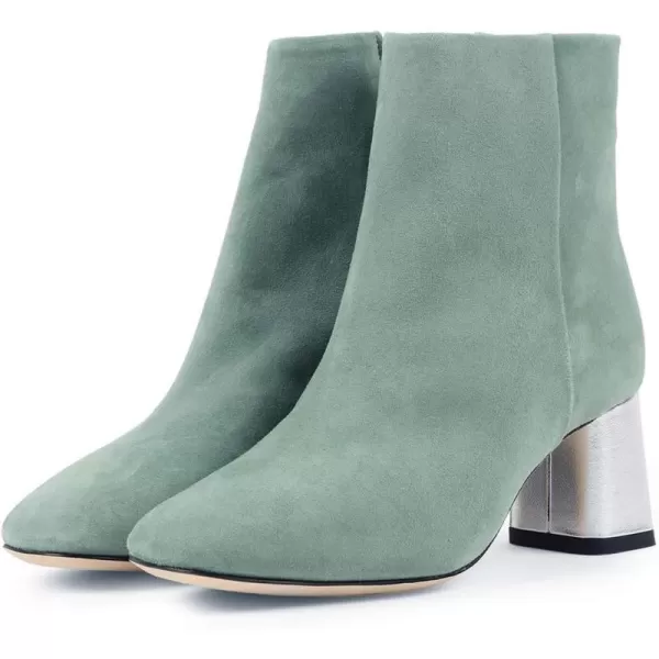 imageFSJ Women Boots Comfy Zipper Medium Chunky Heels Square Toe Sexy Pull On Party Shoes Size 415 M USDark Sea Greenfaux Suede