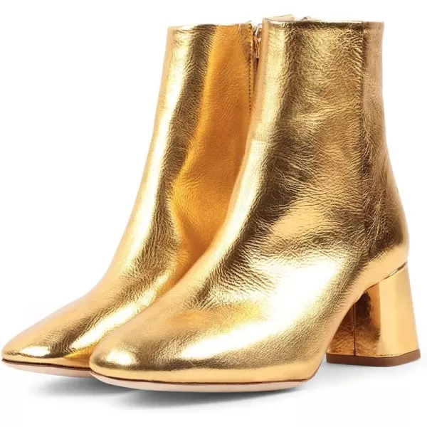 imageFSJ Women Boots Comfy Zipper Medium Chunky Heels Square Toe Sexy Pull On Party Shoes Size 415 M USGoldsynthetic Leather