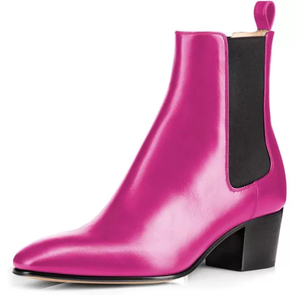 imageFSJ Women Chelsea Ankle Boots Closed Toe Chunky Block Low Heels Pull On Waterproof Shoes Size 415 USFuchsia