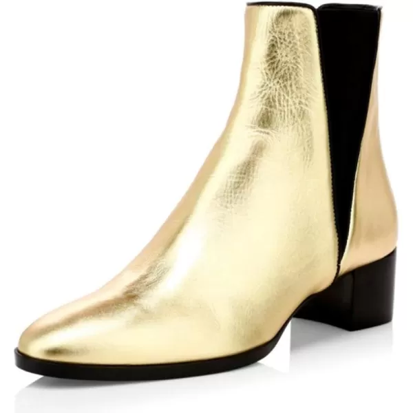 imageFSJ Women Chelsea Ankle Boots Closed Toe Chunky Block Low Heels Pull On Waterproof Shoes Size 415 USGold
