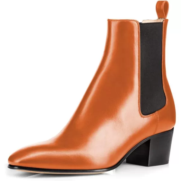imageFSJ Women Chelsea Ankle Boots Closed Toe Chunky Block Low Heels Pull On Waterproof Shoes Size 415 USOrange