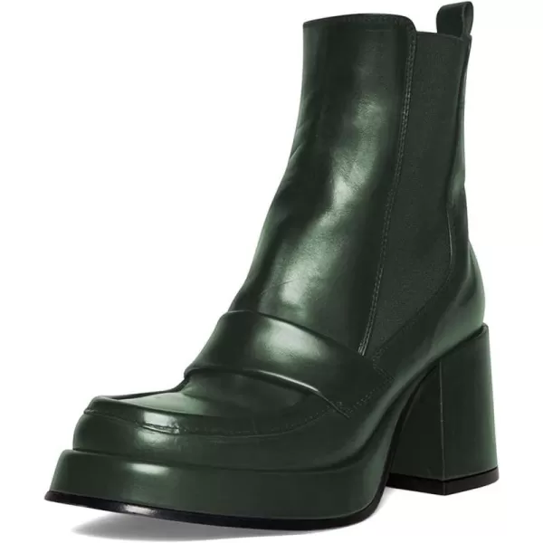 imageFSJ Women Fashion Round Toe Block Chunky High Heel Ankle Boots Elastic Pull On Casual Walking Shoes Size 415 USGreen