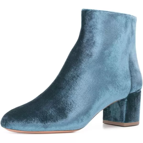 imageFSJ Women Round Toe Velvet Ankle Boots Block Heel Side Zipper Office Shoes for Comfort Size 415 USBlue