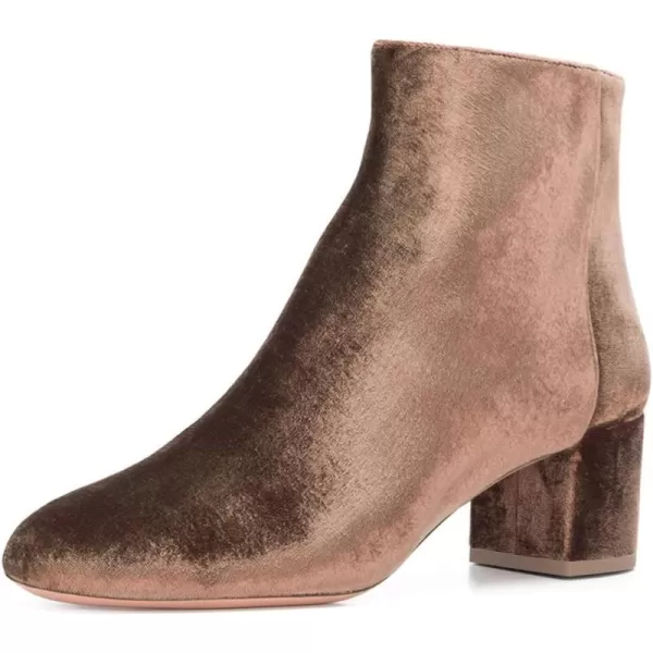 imageFSJ Women Round Toe Velvet Ankle Boots Block Heel Side Zipper Office Shoes for Comfort Size 415 USBrown