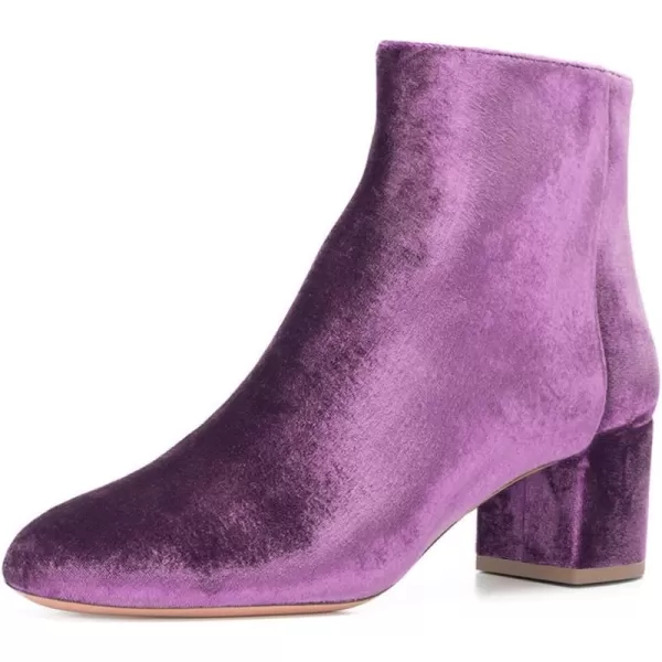 imageFSJ Women Round Toe Velvet Ankle Boots Block Heel Side Zipper Office Shoes for Comfort Size 415 USPurple