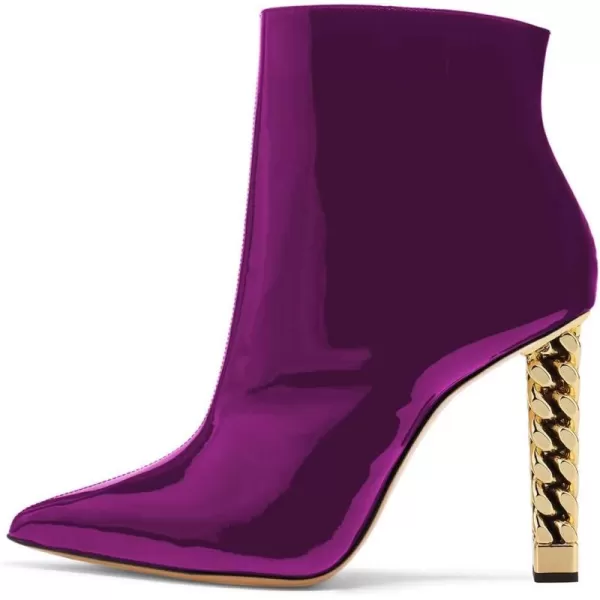 imageFSJ Women Trendy Pointed Toe Ankle Boot Block Chunky Gold High Heel Bootie Party Prom Shoes with Zipper Size 415 USPurple
