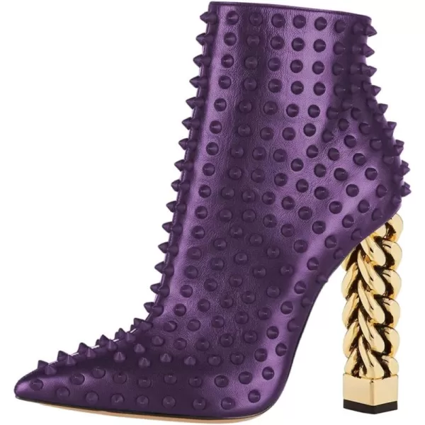 imageFSJ Women Trendy Pointed Toe Ankle Boot Block Chunky Gold High Heel Bootie Party Prom Shoes with Zipper Size 415 USPurplerivet