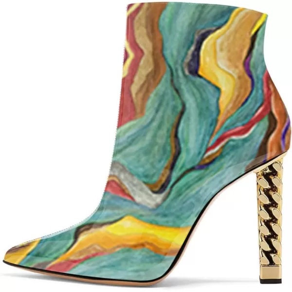 imageFSJ Women Trendy Pointed Toe Ankle Boot Block Chunky Gold High Heel Bootie Party Prom Shoes with Zipper Size 415 USQuicksand