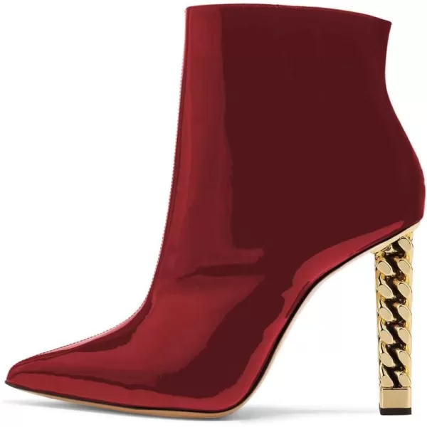 imageFSJ Women Trendy Pointed Toe Ankle Boot Block Chunky Gold High Heel Bootie Party Prom Shoes with Zipper Size 415 USRed