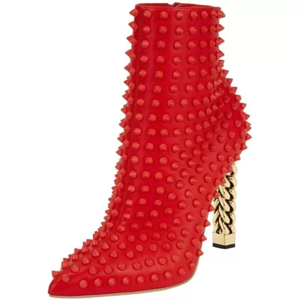 imageFSJ Women Trendy Pointed Toe Ankle Boot Block Chunky Gold High Heel Bootie Party Prom Shoes with Zipper Size 415 USRed Chainheel