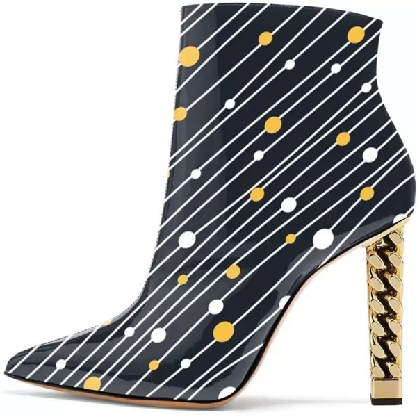 imageFSJ Women Trendy Pointed Toe Ankle Boot Block Chunky Gold High Heel Bootie Party Prom Shoes with Zipper Size 415 USStripeddots