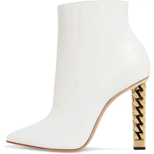 imageFSJ Women Trendy Pointed Toe Ankle Boot Block Chunky Gold High Heel Bootie Party Prom Shoes with Zipper Size 415 USWhite Pu