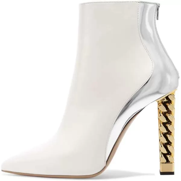 imageFSJ Women Trendy Pointed Toe Ankle Boot Block Chunky Gold High Heel Bootie Party Prom Shoes with Zipper Size 415 USWhitesliver Chain