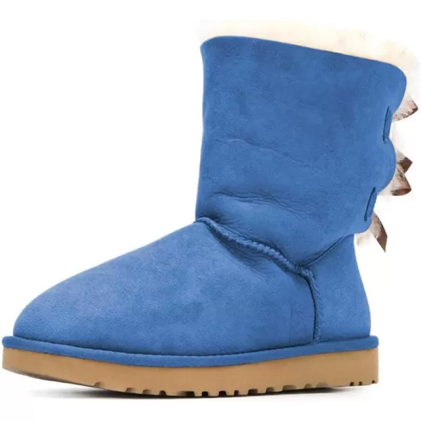 imageWomen Cute Winter Flats Round Toe Ankle Snow Boots Comfy Low Heels Warm Fur Bows Shoes Size 415 USBlue