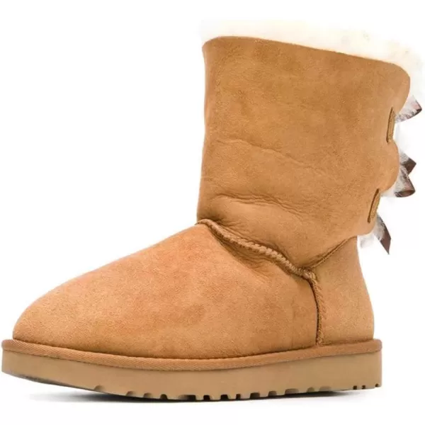 imageWomen Cute Winter Flats Round Toe Ankle Snow Boots Comfy Low Heels Warm Fur Bows Shoes Size 415 USCamel