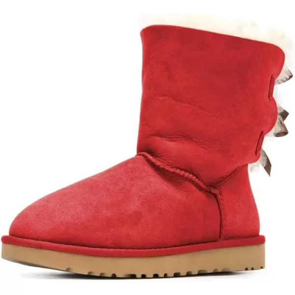 imageWomen Cute Winter Flats Round Toe Ankle Snow Boots Comfy Low Heels Warm Fur Bows Shoes Size 415 USRed