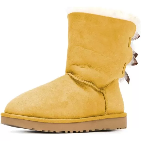 imageWomen Cute Winter Flats Round Toe Ankle Snow Boots Comfy Low Heels Warm Fur Bows Shoes Size 415 USYellow