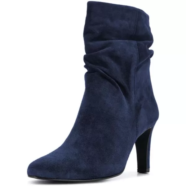 imageWomen Fashion Closed Toe Mid Calf Boots Mid Thick Heels Stretchy Slouch Booties Shoes Size 415 USBlue