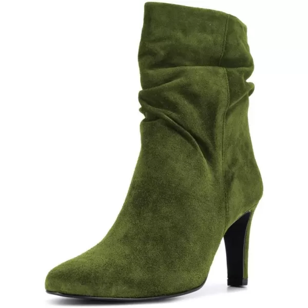 imageWomen Fashion Closed Toe Mid Calf Boots Mid Thick Heels Stretchy Slouch Booties Shoes Size 415 USGreen