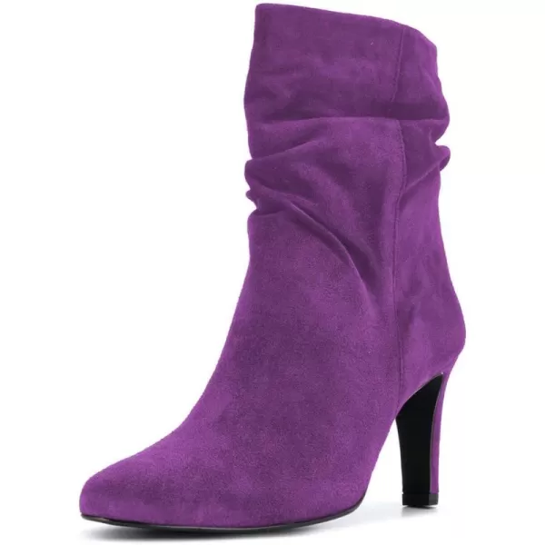 imageWomen Fashion Closed Toe Mid Calf Boots Mid Thick Heels Stretchy Slouch Booties Shoes Size 415 USPurple