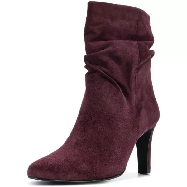 imageWomen Fashion Closed Toe Mid Calf Boots Mid Thick Heels Stretchy Slouch Booties Shoes Size 415 USWine