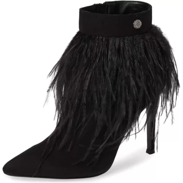 imageWomen Fluffy Feather Tassel Ankle Boots Pointed Toe Stiletto High Heels Prom Dress Booties Size 415 USBlack
