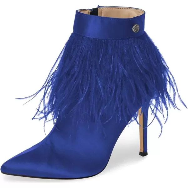 imageWomen Fluffy Feather Tassel Ankle Boots Pointed Toe Stiletto High Heels Prom Dress Booties Size 415 USBlue