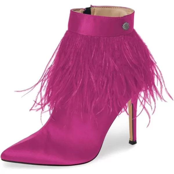 imageWomen Fluffy Feather Tassel Ankle Boots Pointed Toe Stiletto High Heels Prom Dress Booties Size 415 USFuchsia