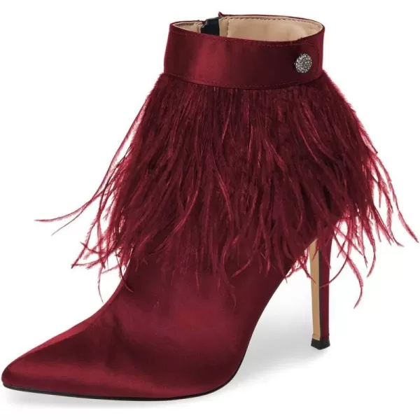 imageWomen Fluffy Feather Tassel Ankle Boots Pointed Toe Stiletto High Heels Prom Dress Booties Size 415 USMaroon