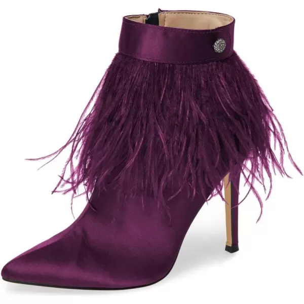 imageWomen Fluffy Feather Tassel Ankle Boots Pointed Toe Stiletto High Heels Prom Dress Booties Size 415 USPurple