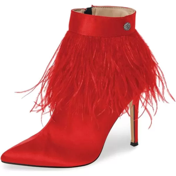 imageWomen Fluffy Feather Tassel Ankle Boots Pointed Toe Stiletto High Heels Prom Dress Booties Size 415 USRed