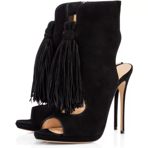 imageWomen Peep Toe Slingback High Heels Sandals Fringed Ankle Booties Chic Stilettos Tassels Shoes Size 415 USBlack
