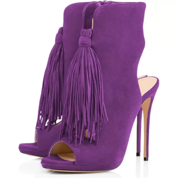 imageWomen Peep Toe Slingback High Heels Sandals Fringed Ankle Booties Chic Stilettos Tassels Shoes Size 415 USDarkviolet